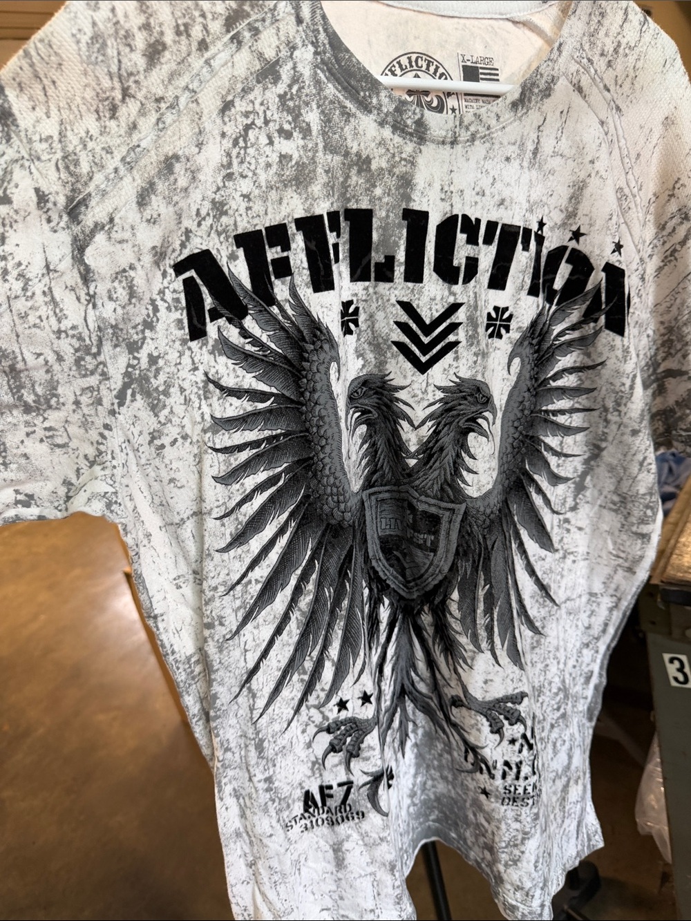 Affliction White and Black Double-Headed Eagle Graphic Tee